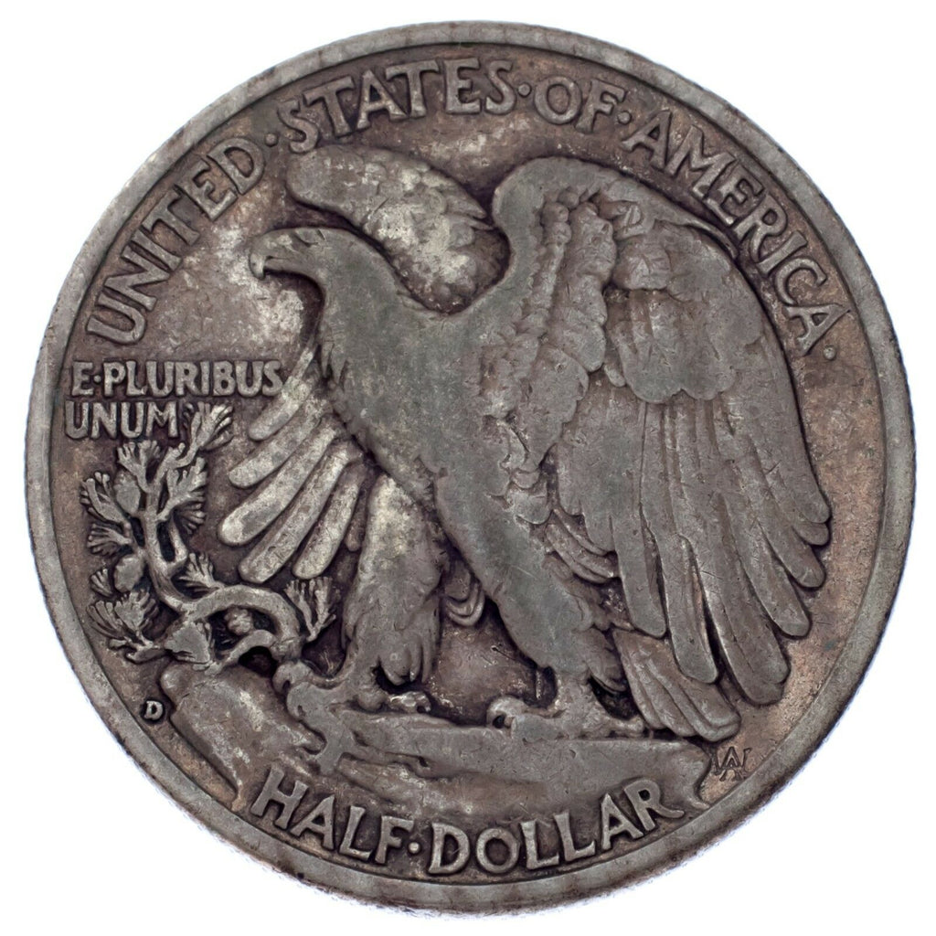 1938-D 50C Walking Liberty Half Dollar Fine Condition, Natural Color Nice Detail