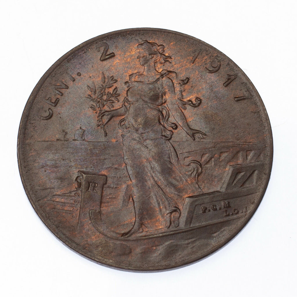 1917 Italy 2 Centesimi Coin in Unc. KM# 41
