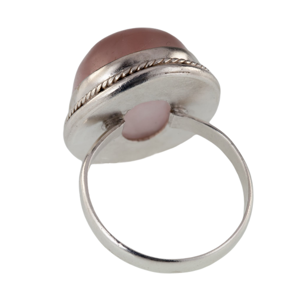 Sterling Silver Ring w/ Rose Quartz Cabochon Oval Size 7.25