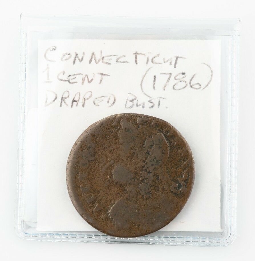 1786 Connecticut Draped Bust Left, Penny, Brown Color, Good Condition Colonial