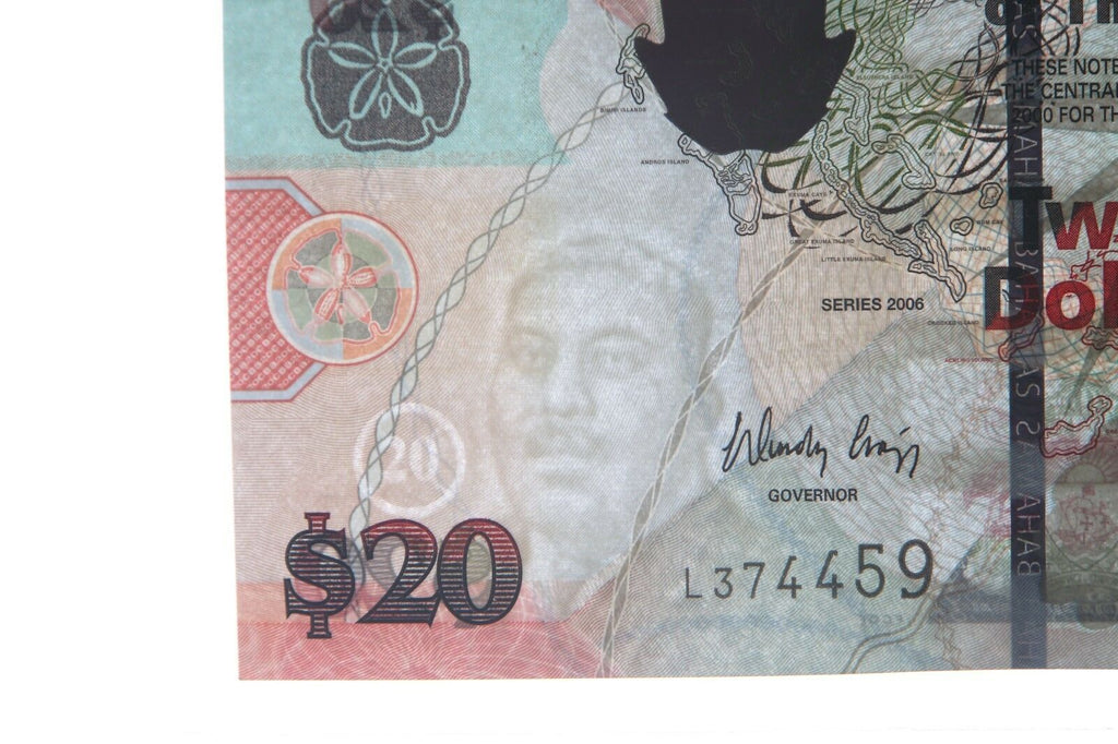 2006 Bahamas 20 Dollar Choice AU-58 EPQ Central Bank $20 About Uncirculated P#74