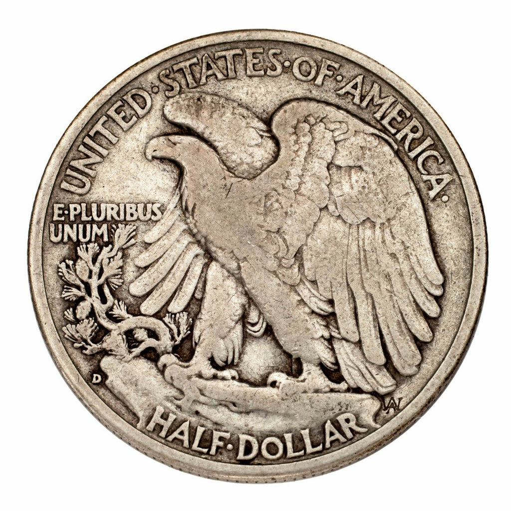 1938-D Silver Walking Liberty Half Dollar 50C (Fine, F Condition)