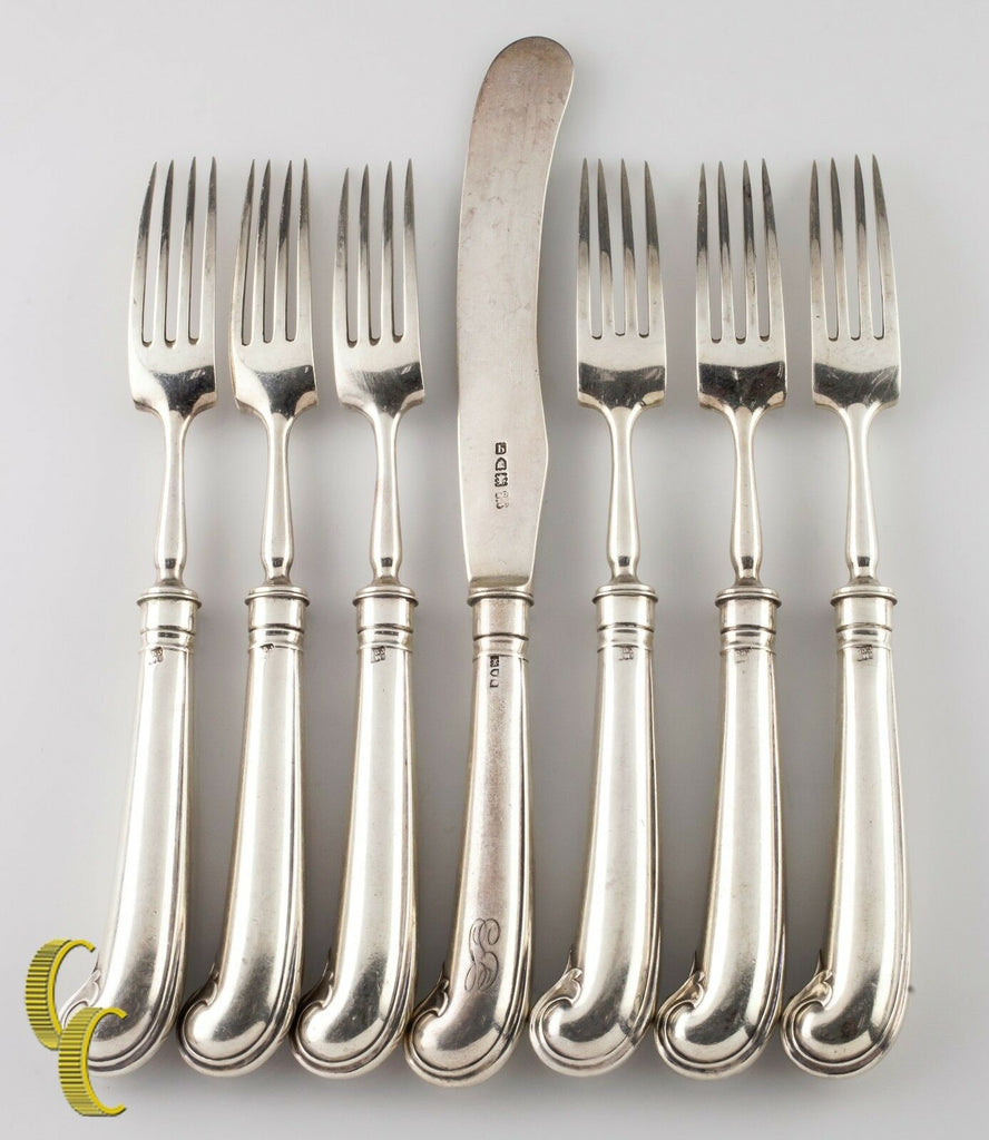 D&J Welby Sterling Silver Flatware Set 6 Forks and 1 Butter Knife London 1911