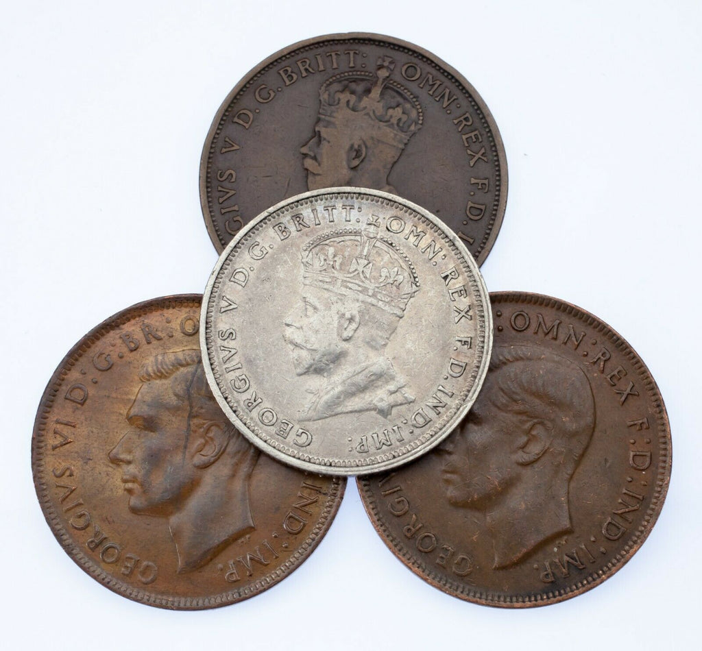 1911-1944 Australia Penny & Florin Coin Lot of 4, KM# 23, 31, 36