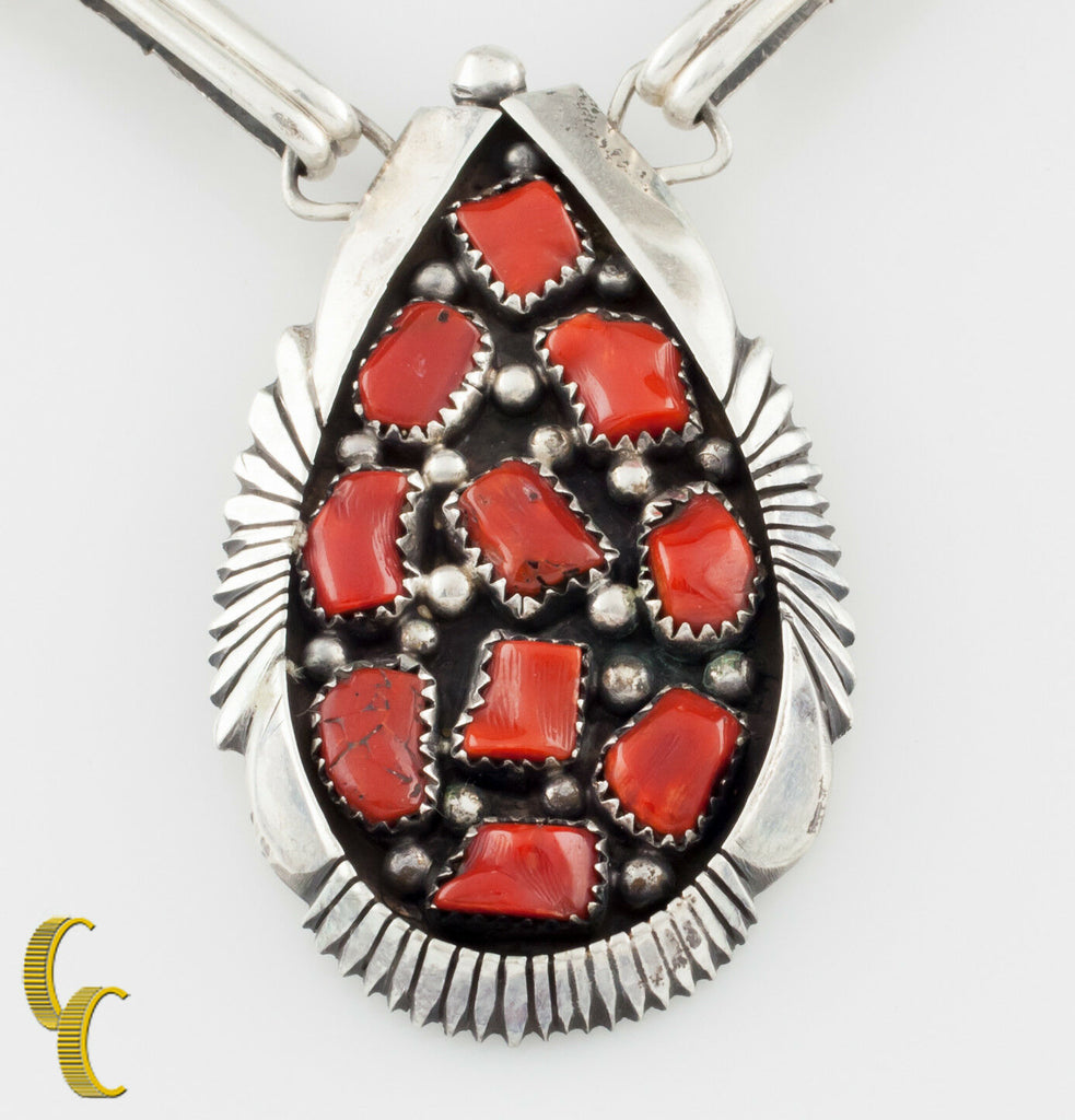 Benjamin Piaso Coral & .925 Sterling Silver Navajo Necklace