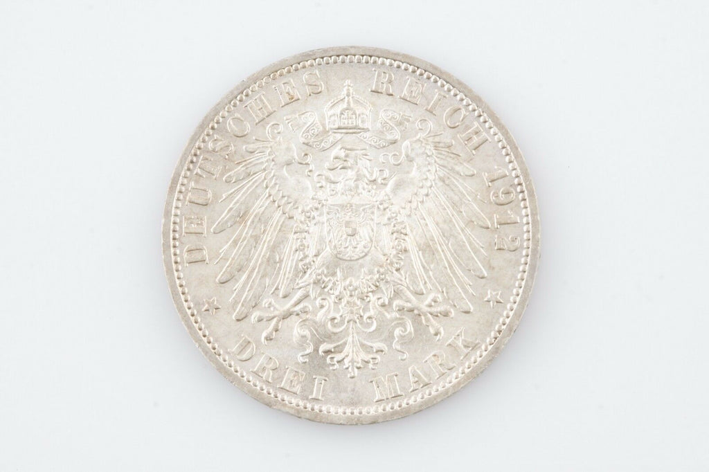 1912 A GERMAN STATES 3 MARK PRUSSIA DREI GERMANY COIN UNCIRCULATED