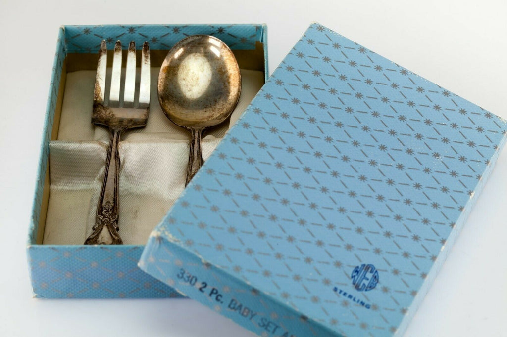 Weidlich Ancestry Sterling Silver Baby Fork and Spoon Set in Original Box