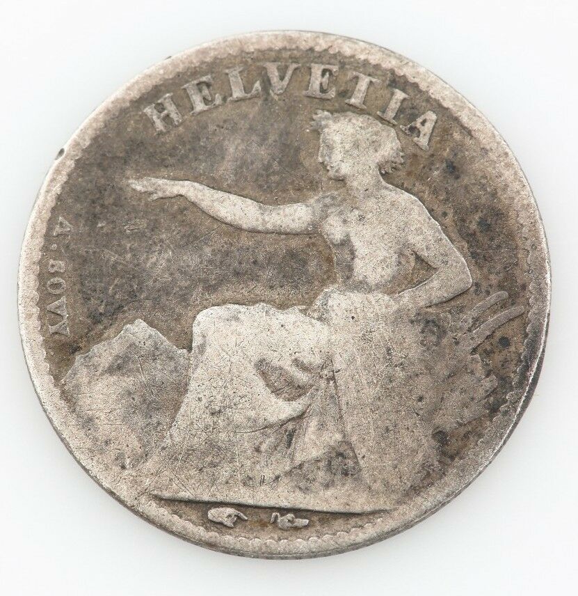 1851 SWISS 1/2 HALF FRANC SWITZERLAND FINE FOREIGN COIN