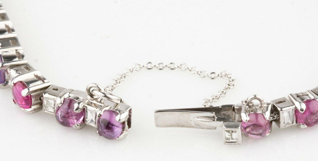 2.75 carat Diamond & Ruby Cabochon Platinum Link Bracelet 7.25"