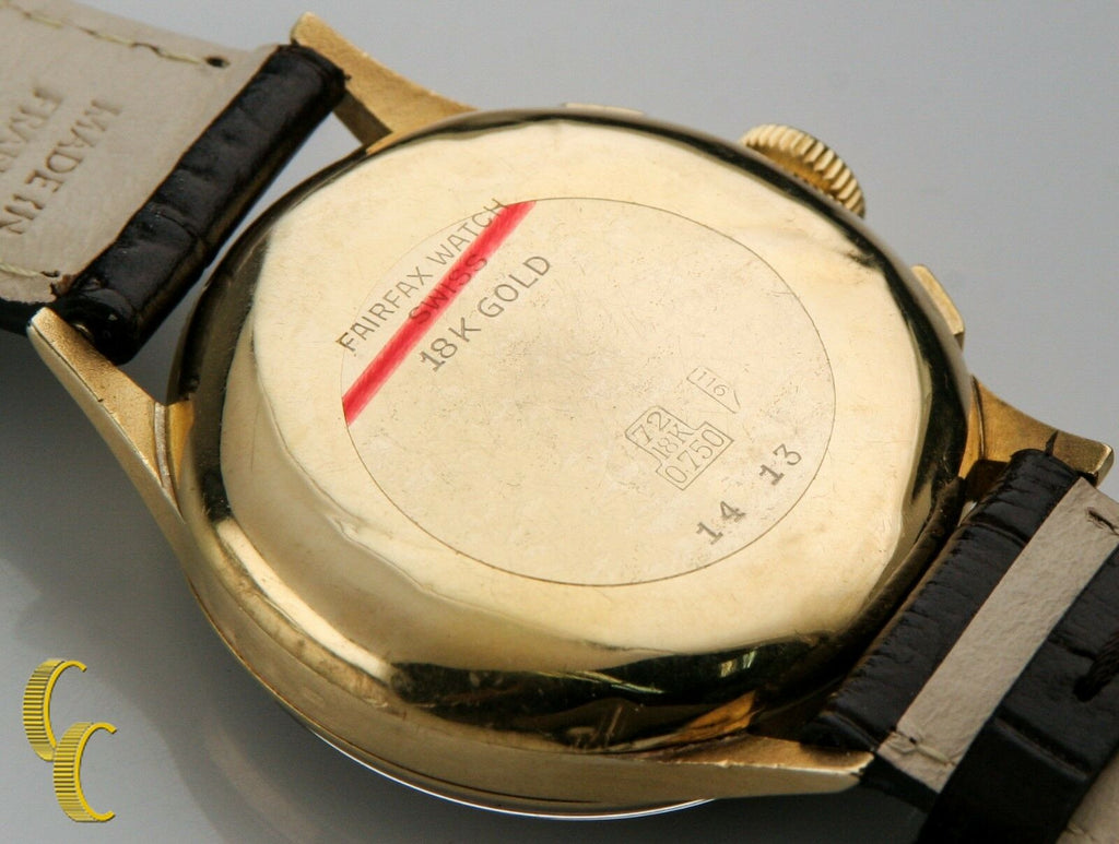 Vintage Men's Chronograph Fairfax 18K Yellow Gold Case w/Sub Dials & Tachymeter