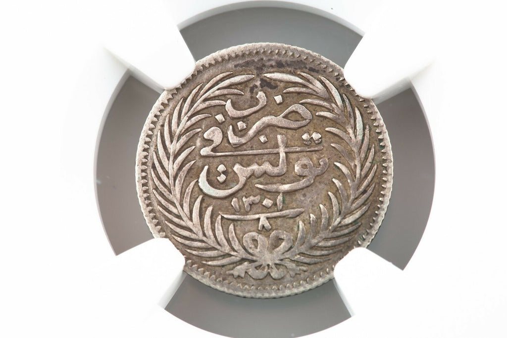 1880 Tunisia 8 Kharub Silver Coin Slabbed XF 45 NGC Extra Fine KM 181 AH 1308