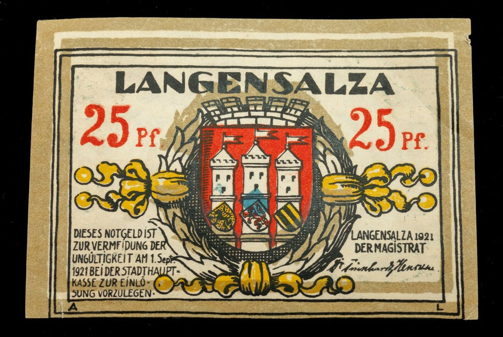1921 Germany Notgeld Error Note // Langensalza 25 Pfennig Printing Error GrM#770