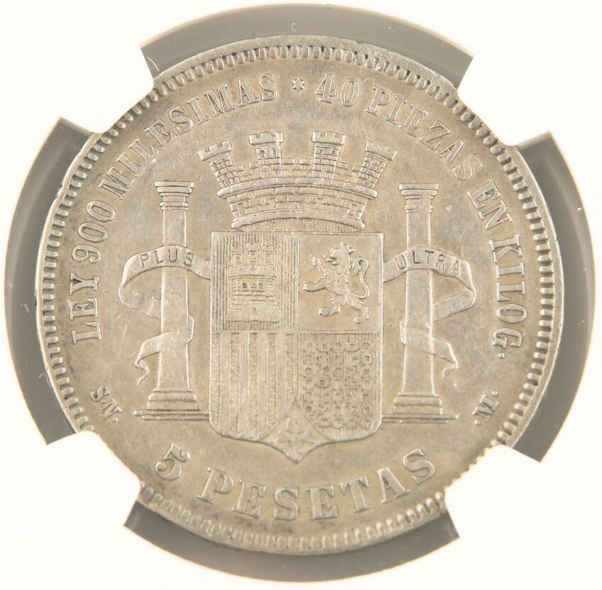 1870(70) SNM Spain 5 Pesetas Silver Coin VF-35 NGC Provisional Government KM-655