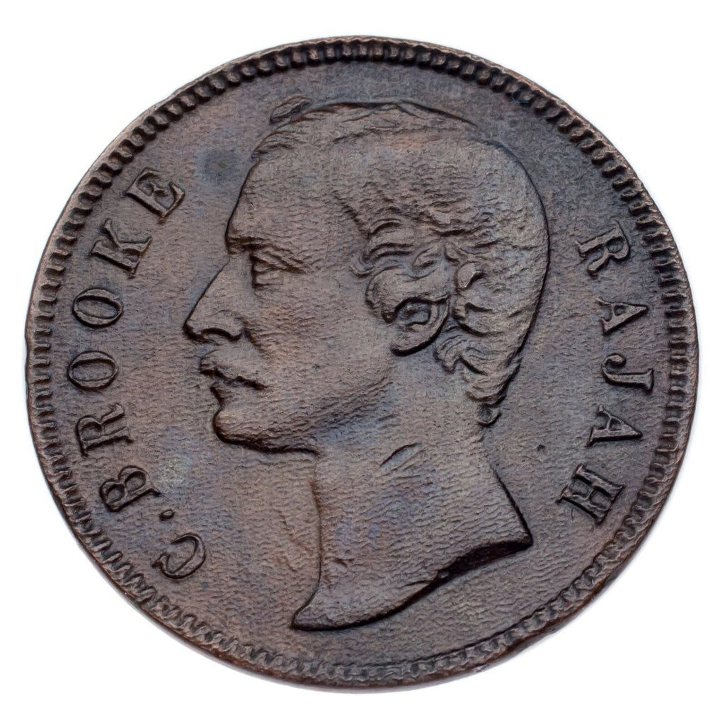 1870 Sarawak 1 Cent Copper Coin (About Extra Fine Condition) KM# 6