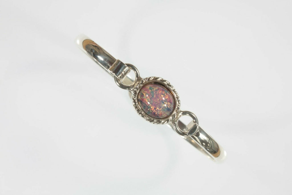 Vintage Mexico Glass Opal Sterling Silver Bracelet 20.2g