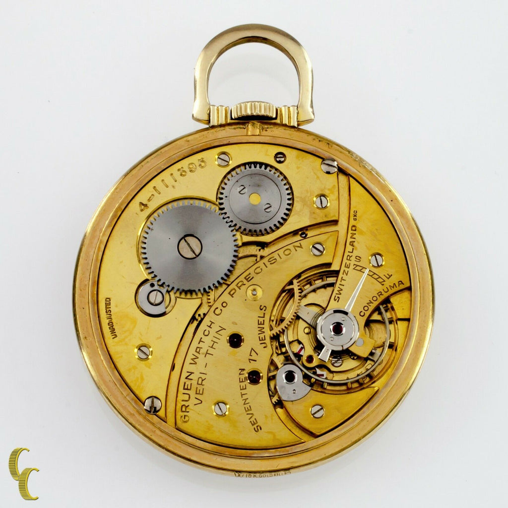 Gruen Open Face Veri-Thin 10k Gold Filled Pocket Watch 17 Jewels Size 8S