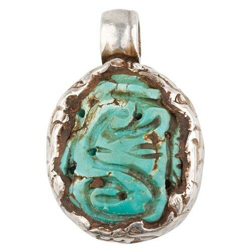 Sterling Silver Two Foo Dog Dragons Turquoise Pendant Gift for Him!