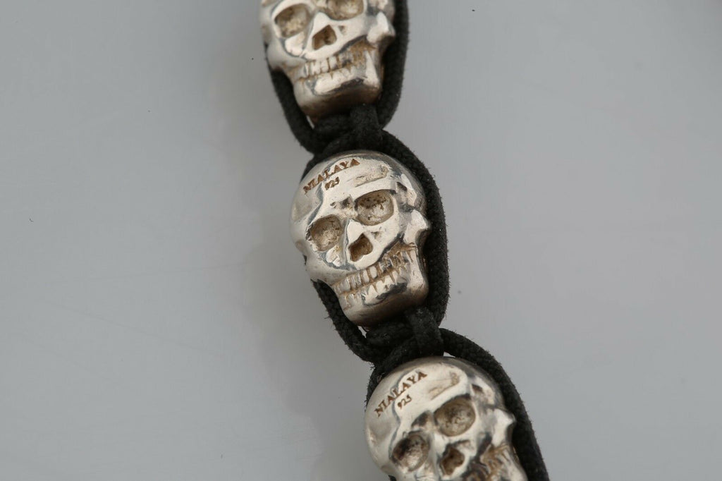 Nialaya Mens Skullbead Sterling Silver Shamballa Bracelet Size 7 Amazing!