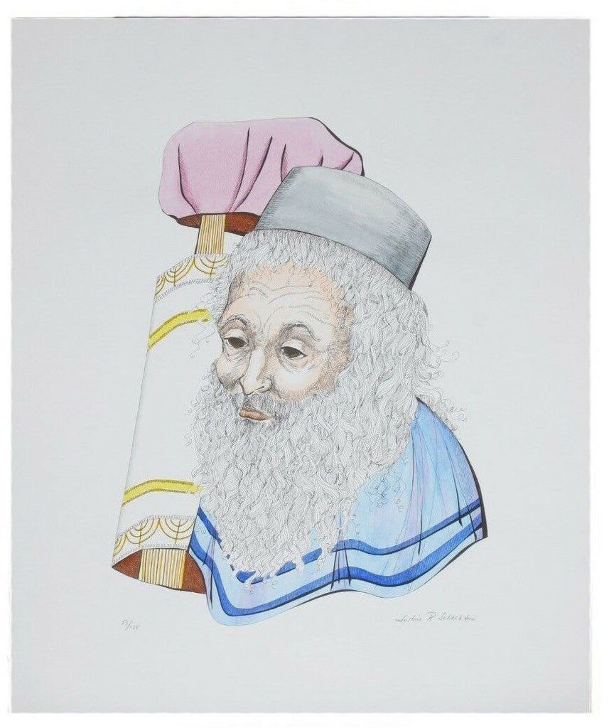 "RABBI WITH TORAH" BY JUSTINE SCHLACHTER SIGNED LITHOGRAPH LE OF 125 W/CoA 24X20