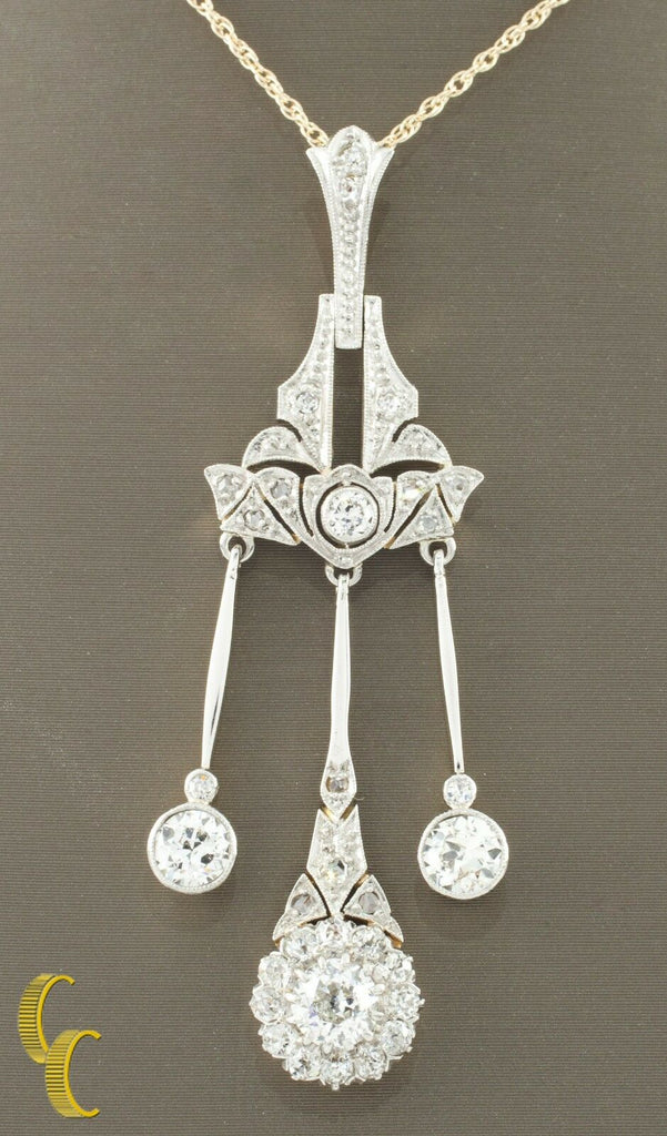 4.05 carat Diamond Dangle Pendant Necklace & Earrings 14k Gold Jewelry Set