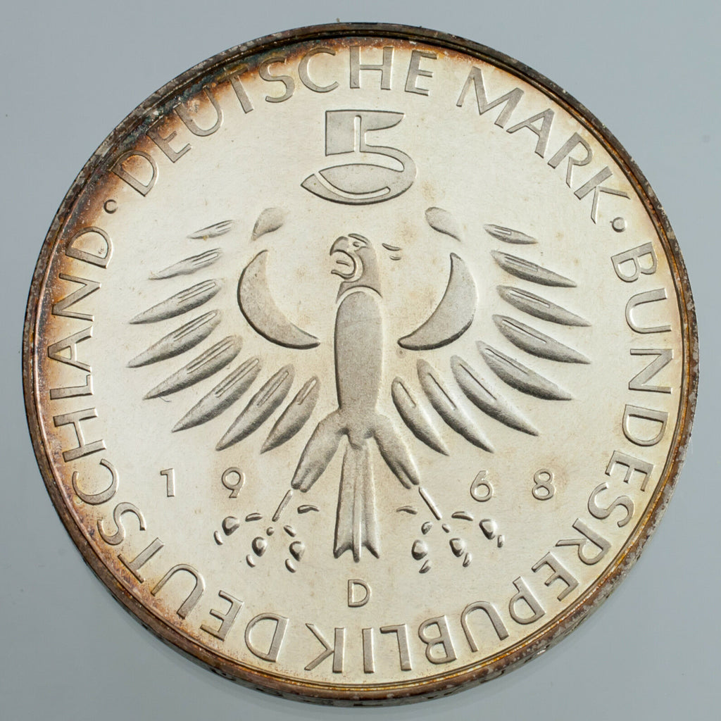 1968-D German Silver 5 Mark Proof Munich Mint KM #123.1