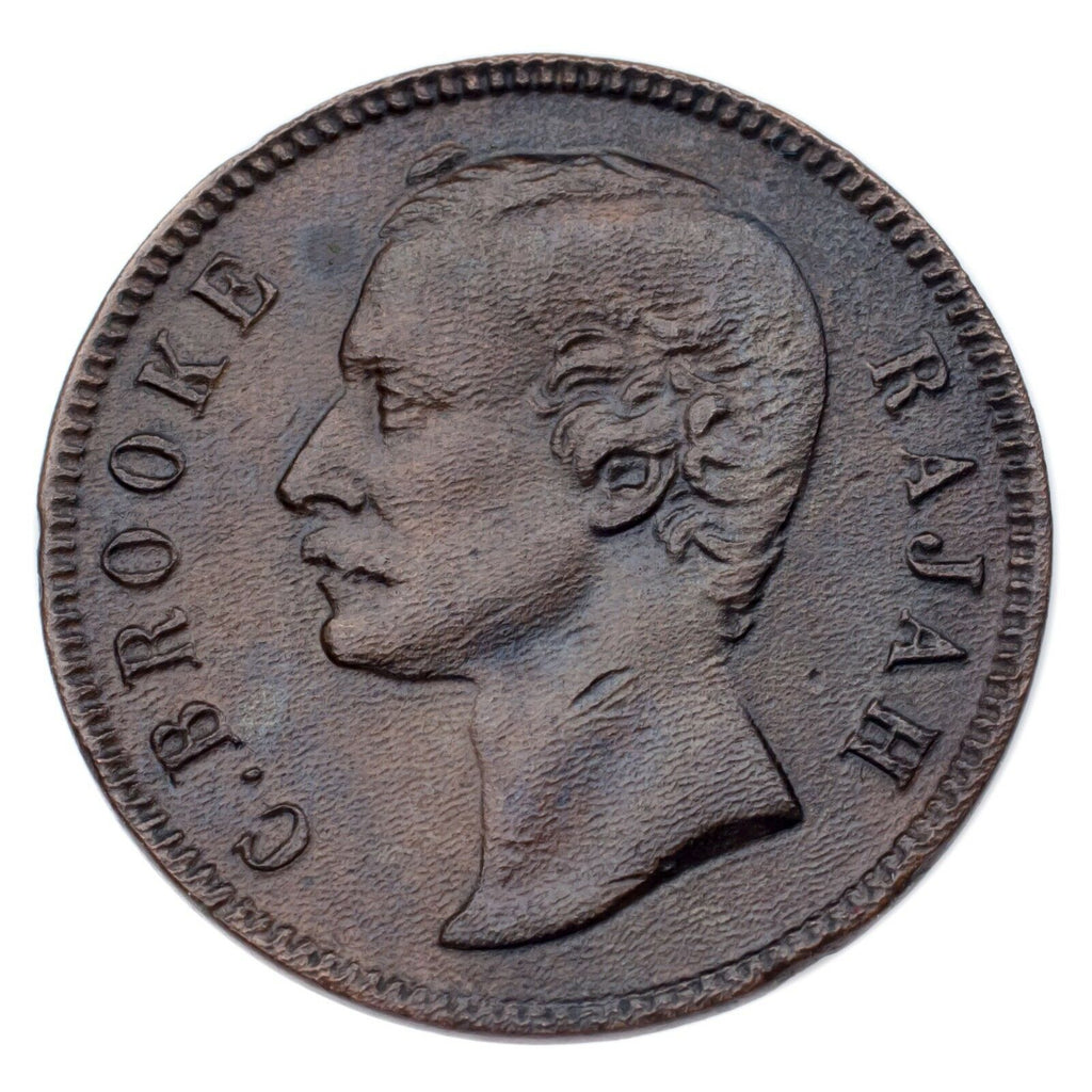 1870 Sarawak 1 Cent Copper Coin (About Extra Fine Condition) KM# 6