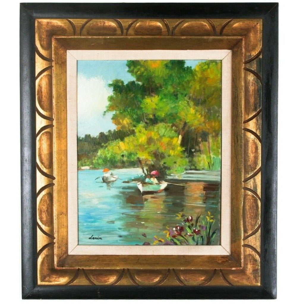"Courting in the River" by Lerin, Framed Oil on Board, 16" x 12"