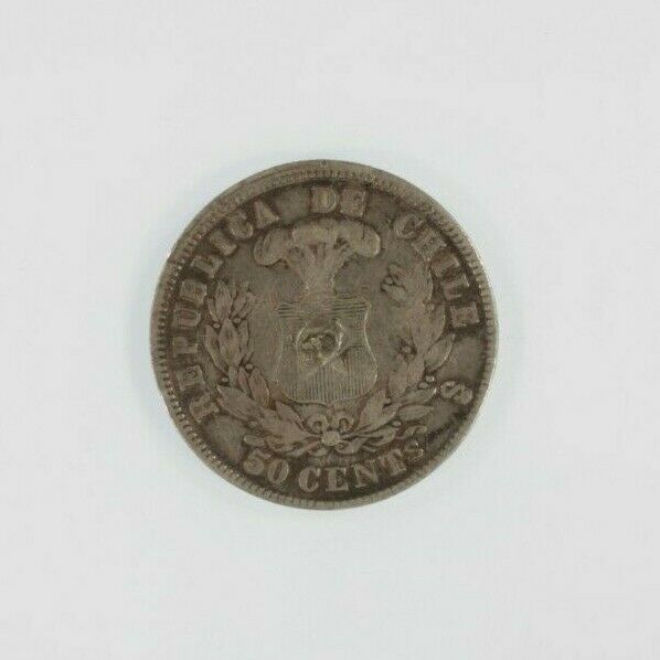 1870 Chile 50 Centavos Silver Coin // Very Fine (VF) 50c // KM#139