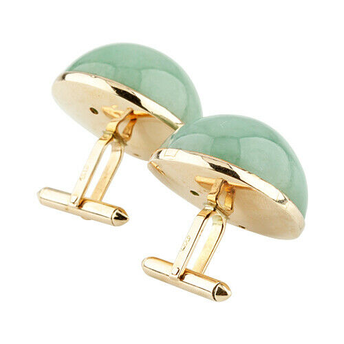 14k Yellow Gold Jade Cabochon Cufflinks (Over 100 Cts) Gorgeous Gift!