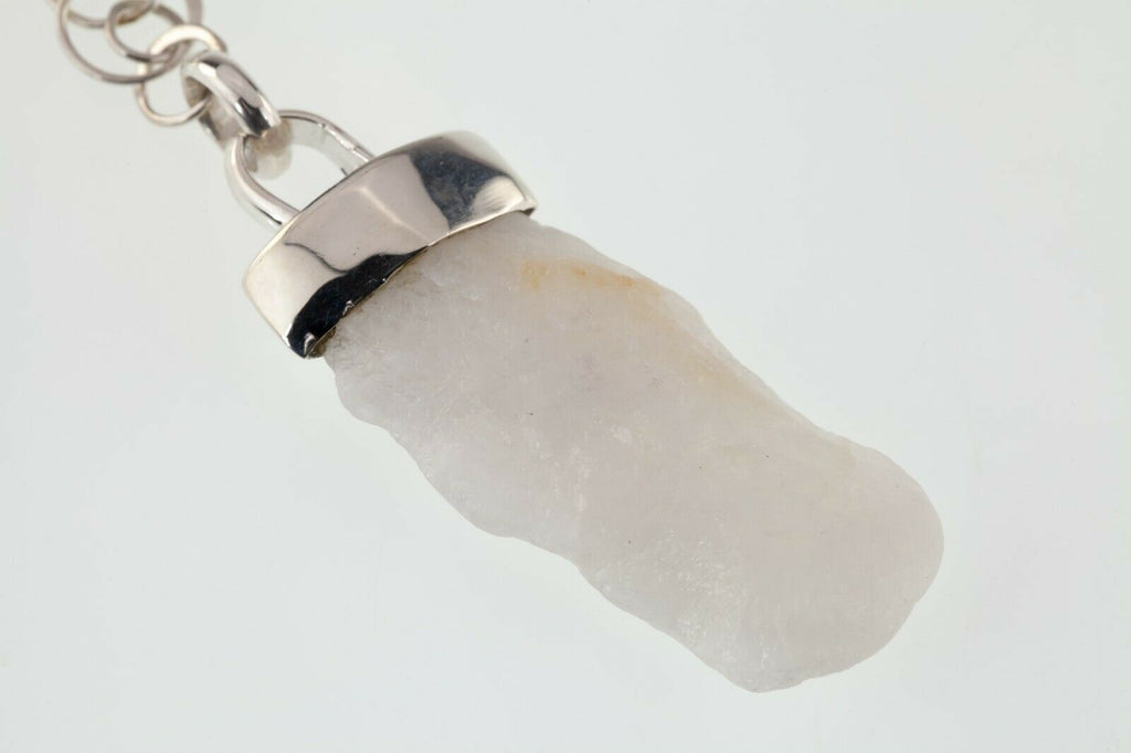 Sterling Silver Raw Rock Crystal Pendant with Unique 19" Loop Chain