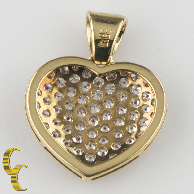 4.00 Carat Pave Diamond Heart 18k Yellow Gold Pendant