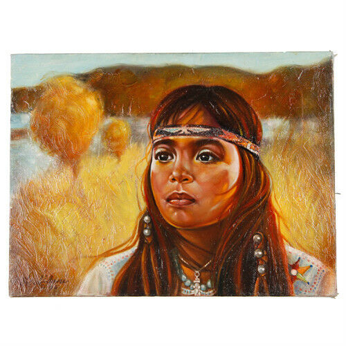 Untitled (Native American Girl on Prarie) By Anthony Sidoni 1986 Oil on Canvas