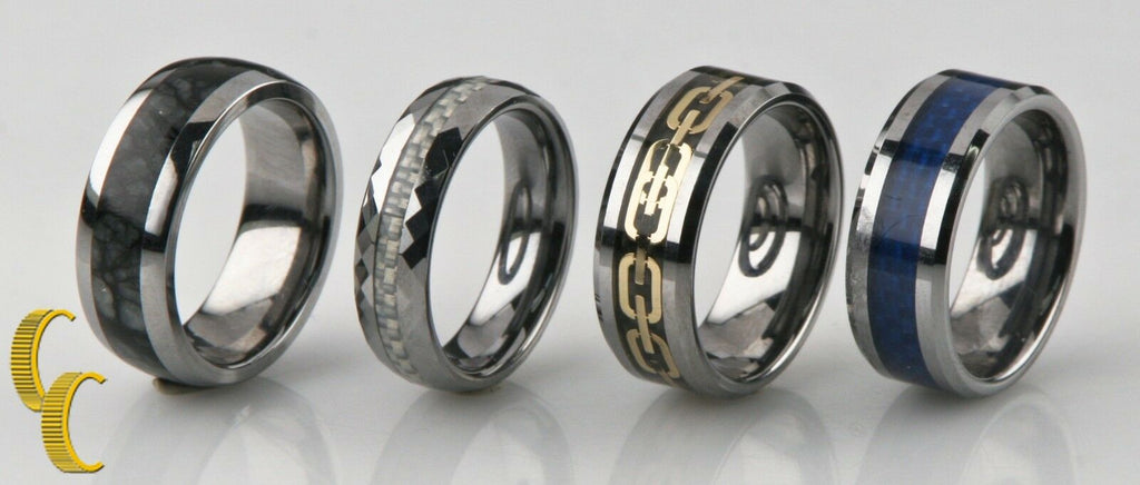 Men's Tungsten Band Ring, Lot of 4  Sizes 8 to 9 Gift for Him!