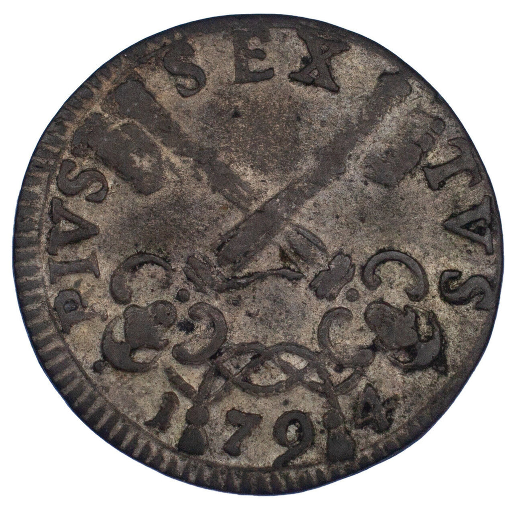 1794 Italian States, Papal 4 Baiocchi Billon Coin in VF, KM #1211
