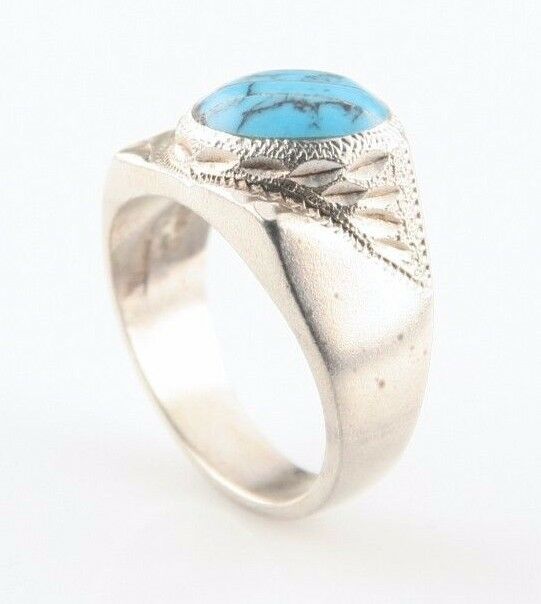 Vintage Mexican Sterling Silver Turquoise Ring (Size 12) Taxco Craftsmanship