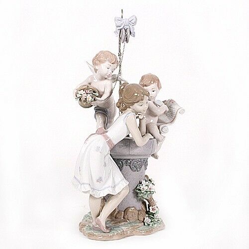 Lladro #1882 "May My Wish Come True" Young Girl at Wishing Well Rare! Retired!