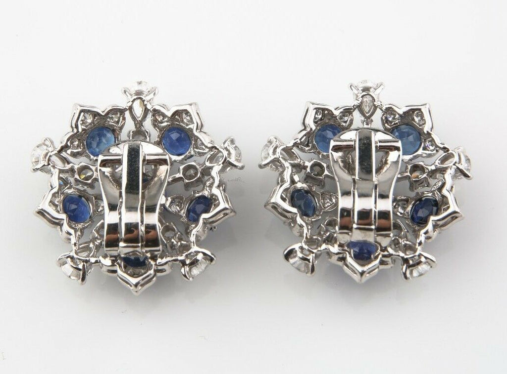 11.60 carat Blue Sapphire and Diamond 18k White Gold Cluster Earrings