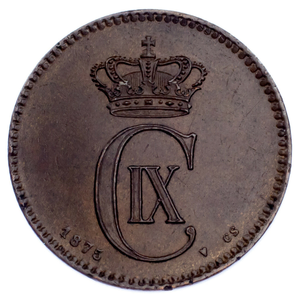 1875 Denmark 2 Ore Coin In XF, KM# 793.1