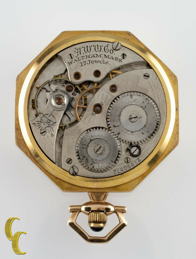 Waltham Octagon Antique 14k Open Face Pocket Watch Gr 225 12S 17 Jewel