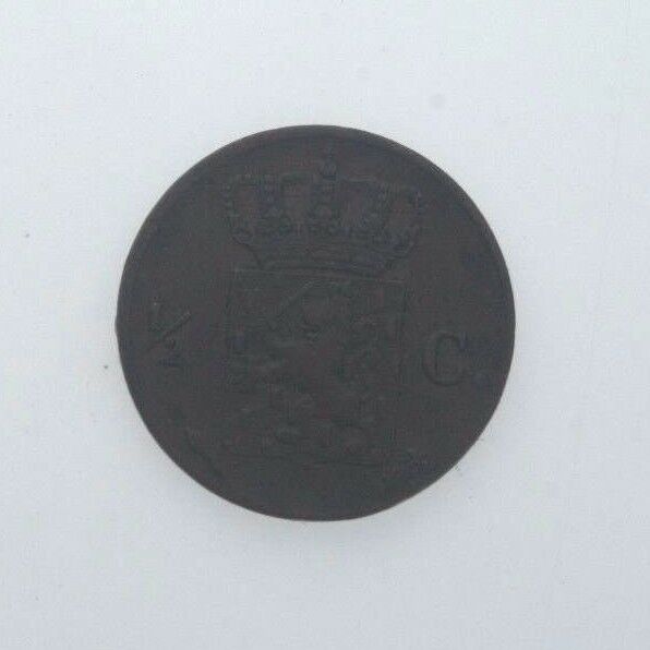 1823 Netherlands 1/2 Cent Coin (VF) Very Fine Condition