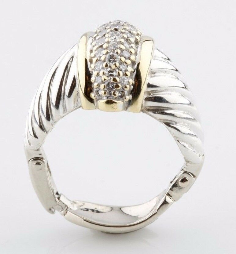 14K Two-Tone Cable Twist Style Ring With Round Pave Diamonds TDW = .5 ct Sz 4.25