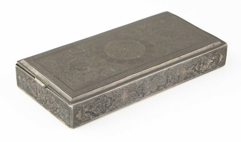 Beautiful Antique Persian Hinged Engraved Solid Silver Box - Hallmarked (275g)