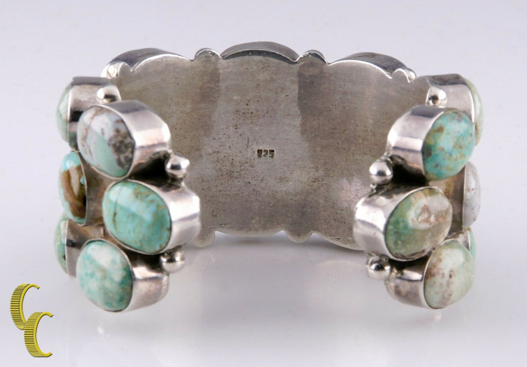 Vintage Sterling Silver 925 Cuff Bracelet w/ Robin's Egg Turquoise Cabochons