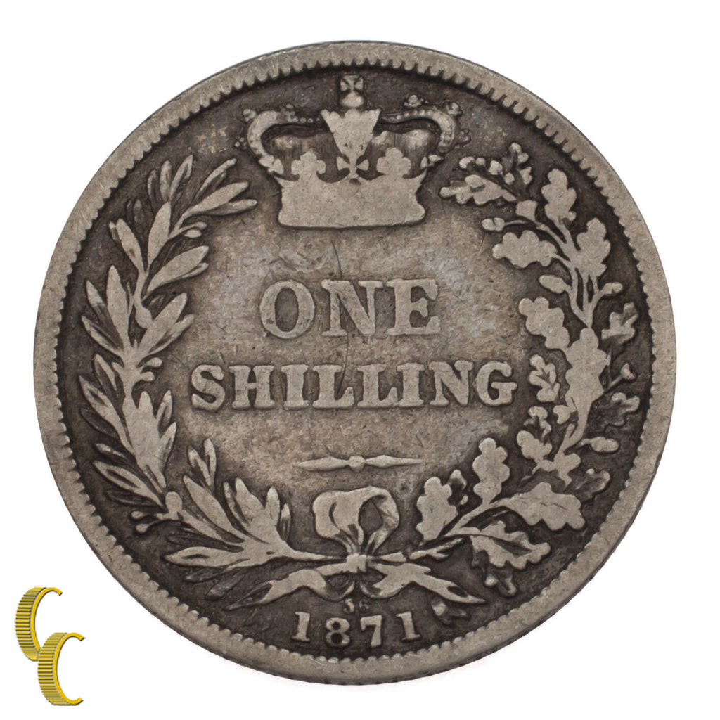 1871 Great Britain Shilling Silver Coin Die# 36, Fine Condition KM# 734.2
