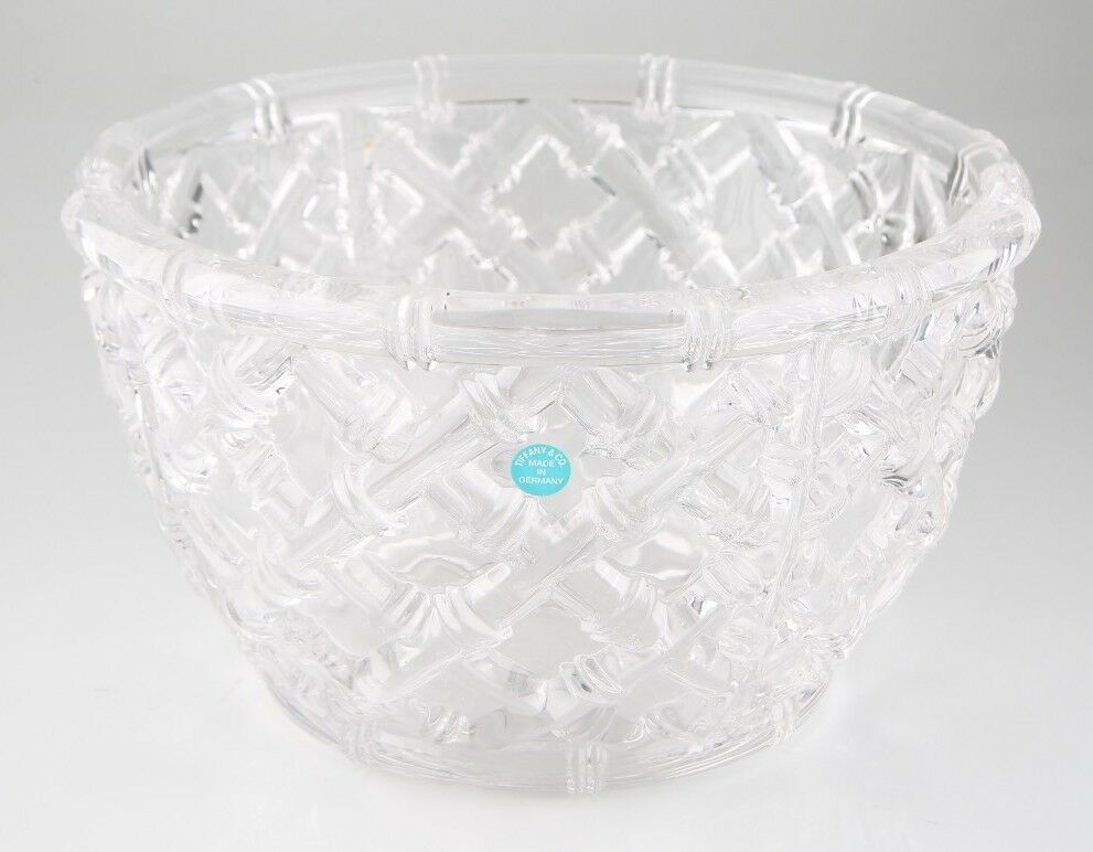 Tiffany & Co. Glass Bamboo Lattice Design Bowl 9" Great Condition!