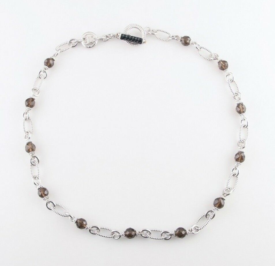 Judith Ripka Sterling Silver Chain Toggle Necklace w/ Smoky Quartz Beads 22"
