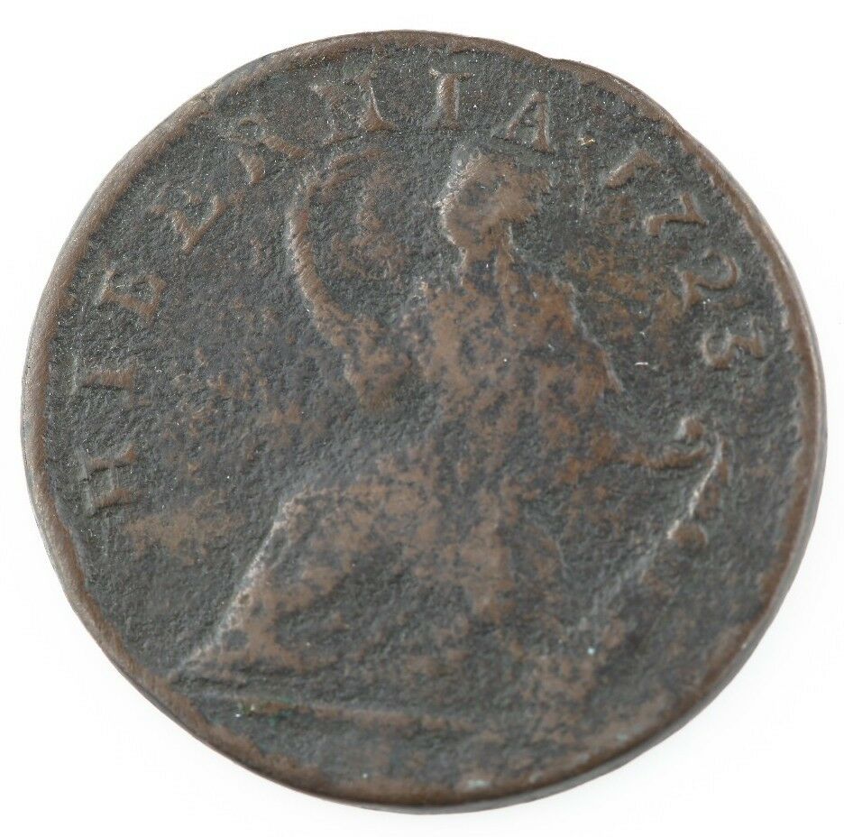 1723 1/2 Penny $.005 Hibernia Brown Color, Fine Condition, Some Porosity