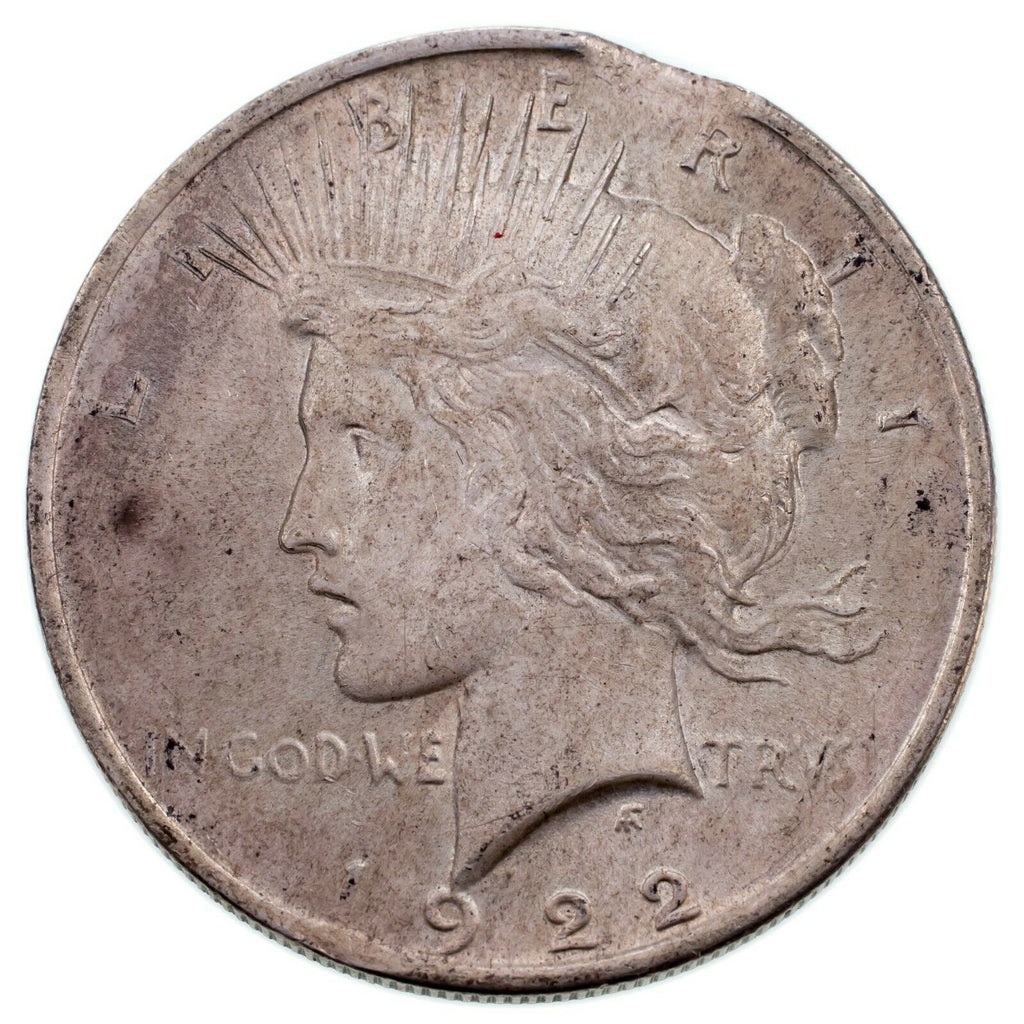 1922 $1 Silver Peace Dollar "Clipped" Variety in Ch BU Condition, Clip at 1:00