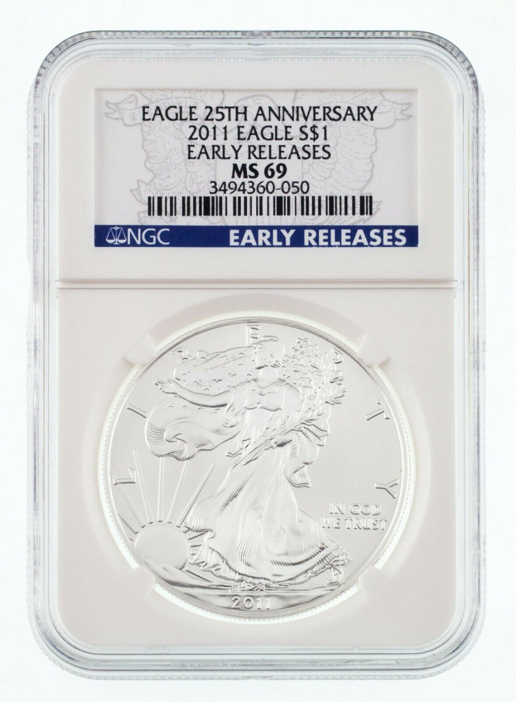 2011 American Silver Eagle 25th Anniversary Graded by NGC as MS-69 Early Release