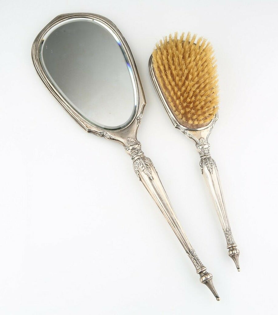 Vintage George Webster Co Sterling Silver Vanity Set (535g) Hand Mirror & Brush